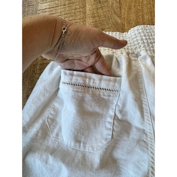 Westbound Women's Solid White Linen Pull On Cropped Pants Rolled Cuff Medium - Picture 7 of 11